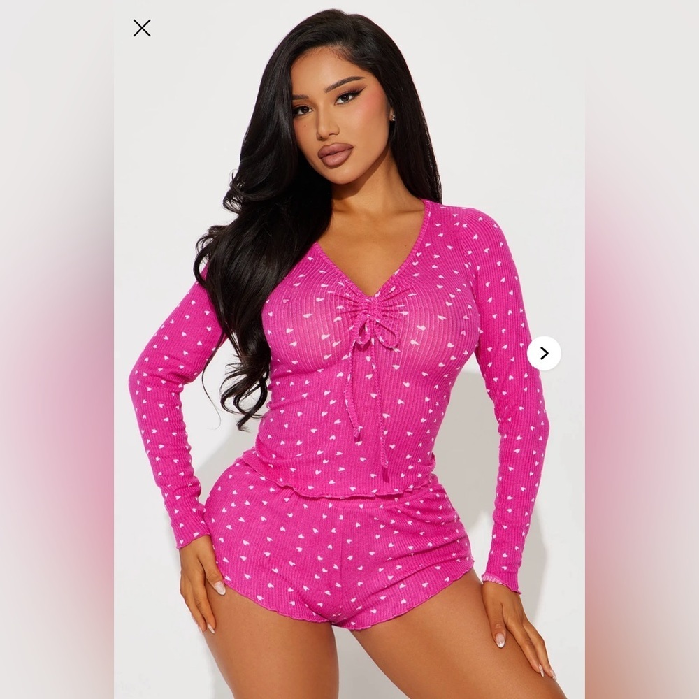 Love You More Ribbed PJ Short Set - Hot Pink